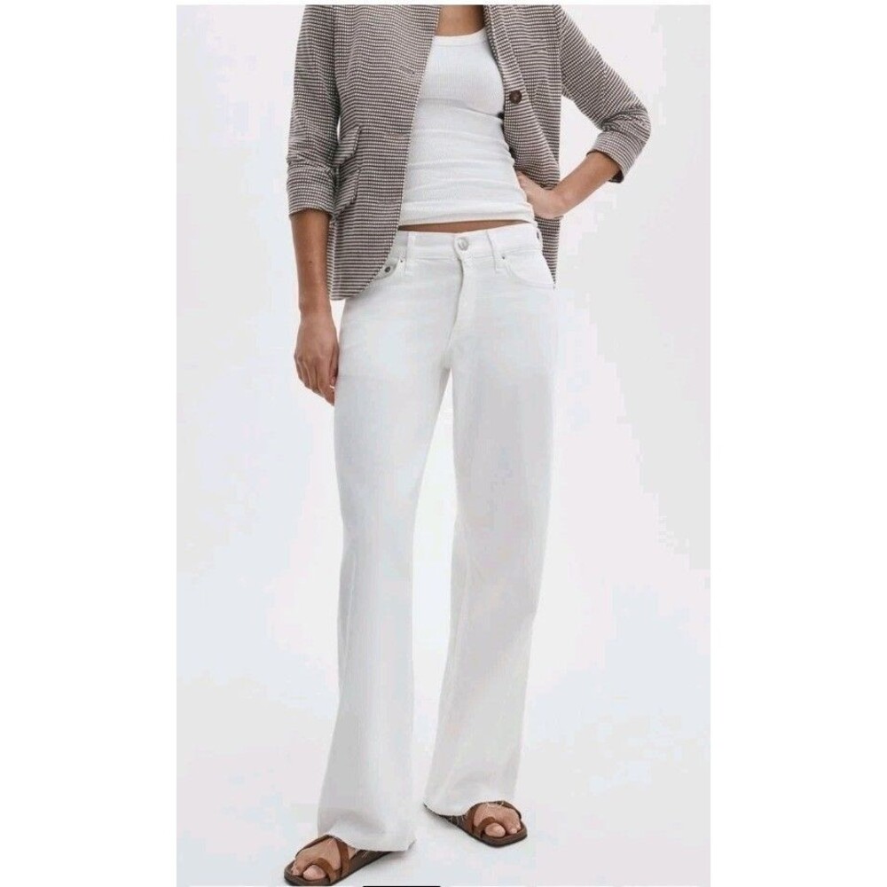 Rag & Bone Saige Low-Rise Relaxed Straight Jeans White Raw Hem Denim Size 28
